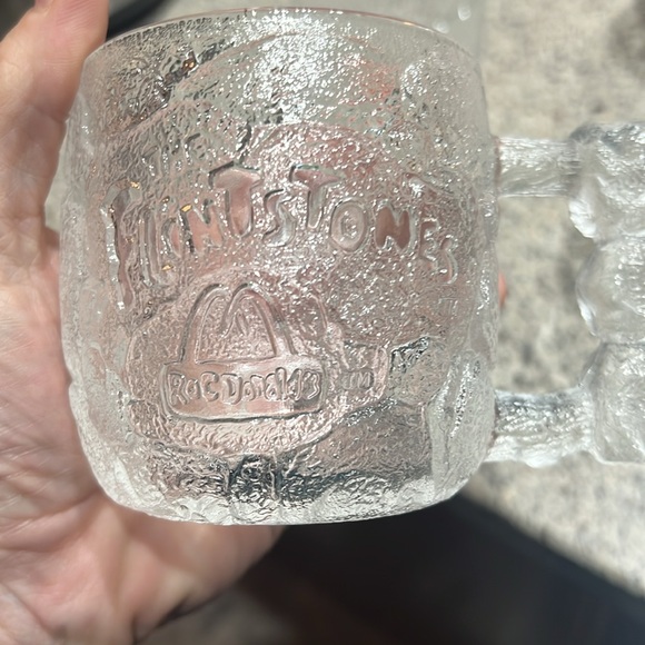 Flintstones set 4 Mammoth Mugs Clear Embossed Glass 1993 McDonald's 4.5" Vintage - Picture 4 of 5